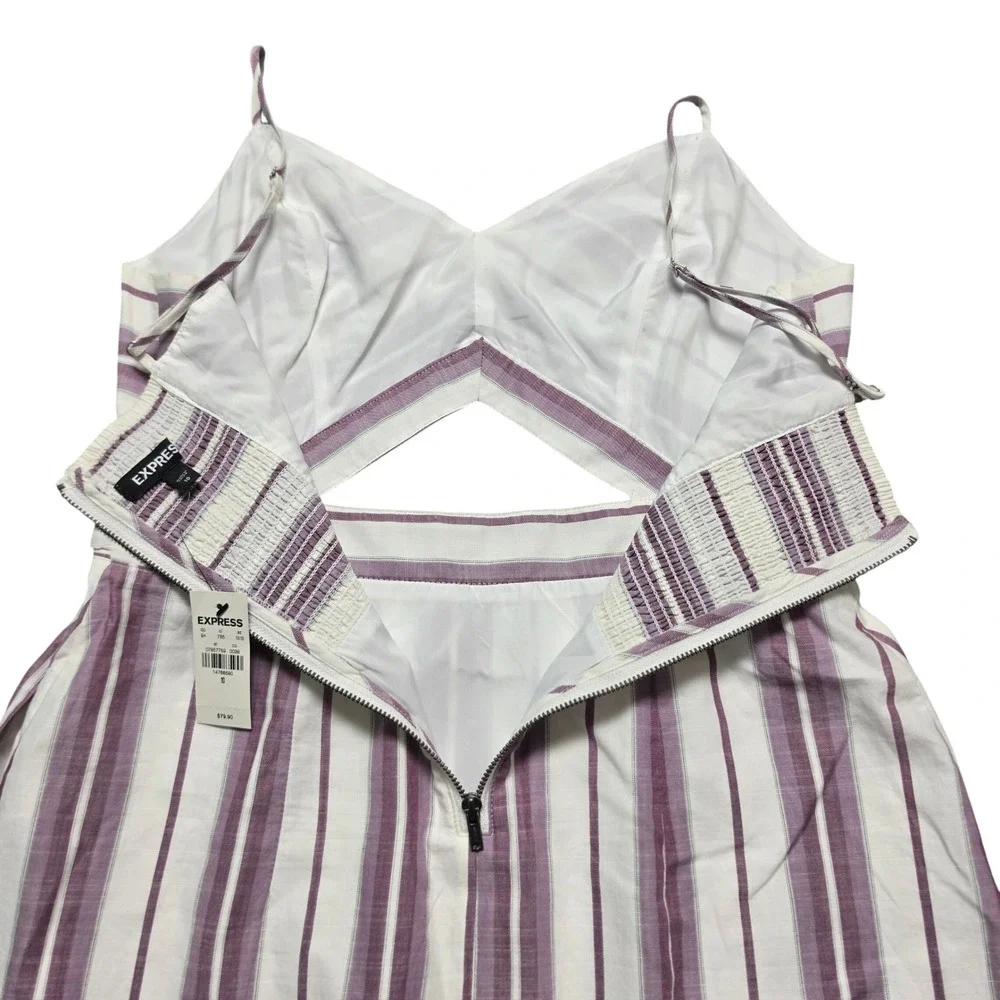 Costal Chic Wrap Skirt Cotton Midi Dress Womens 10 Purple White Express